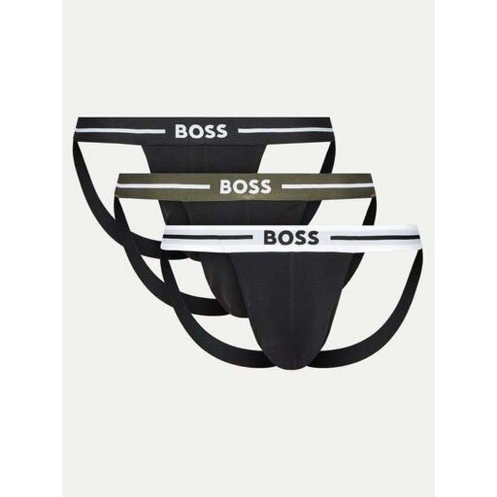 HUGO BOSS Jock Strap Mens XL Black 3-Pack Cotton Blend Logo Jockstrap